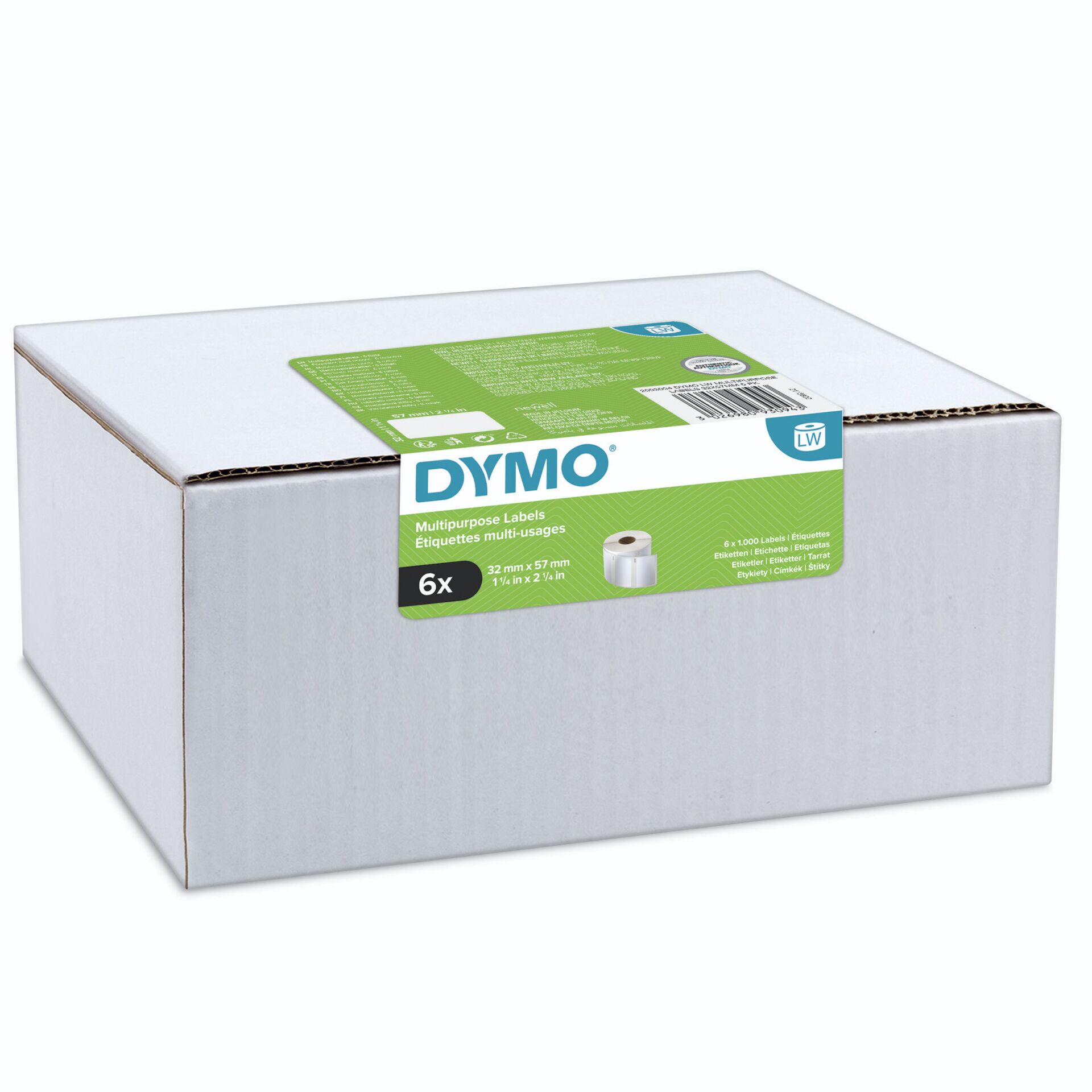 Dymo LW-Mehrzwecketiketten, 32 mm x 57 mm, 6 Rollen 1000 Etiketten für LabelWriter-Beschriftungsgeräte