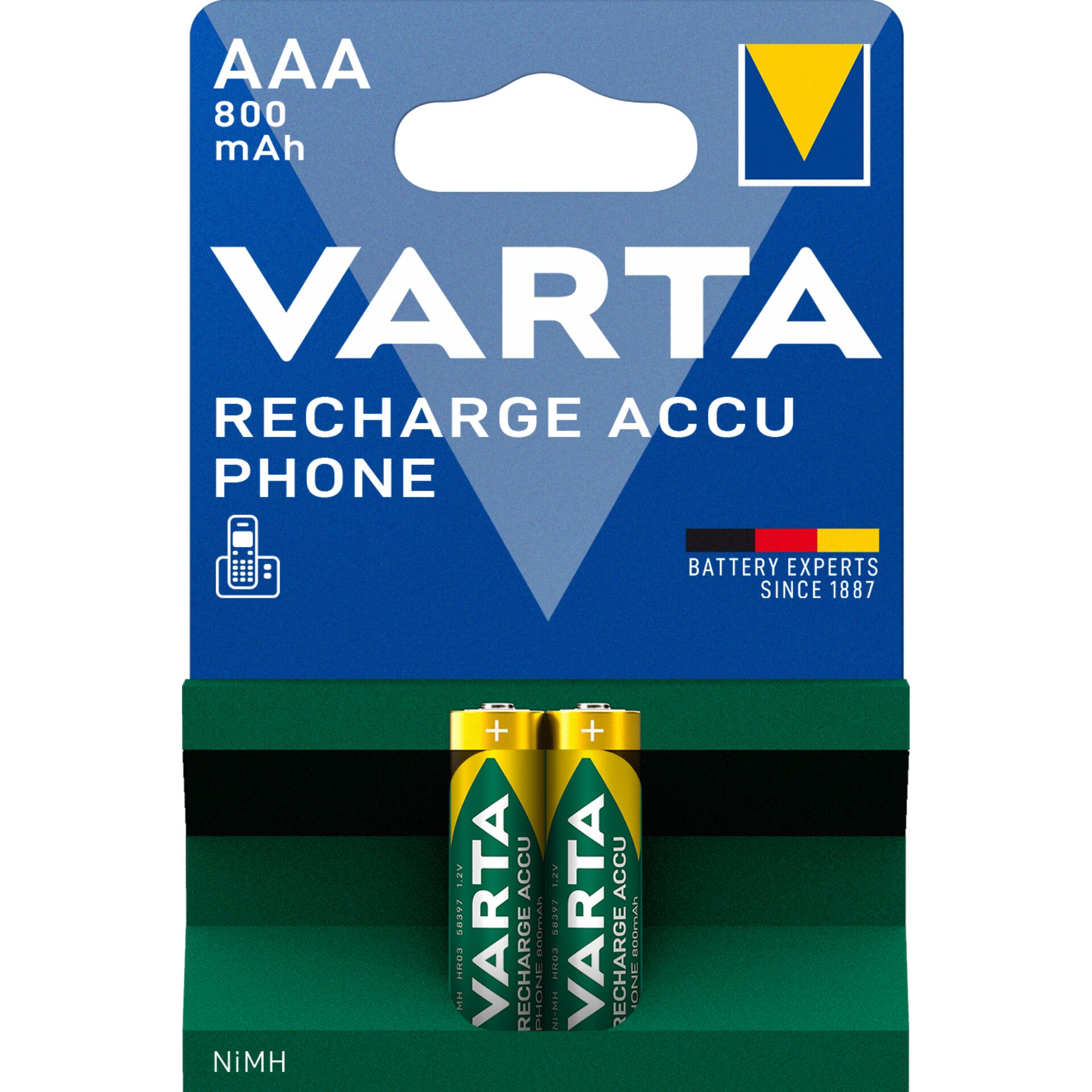 2er-Pack Varta Recharge Accu Phone Micro AAA NiMH 800mAh 