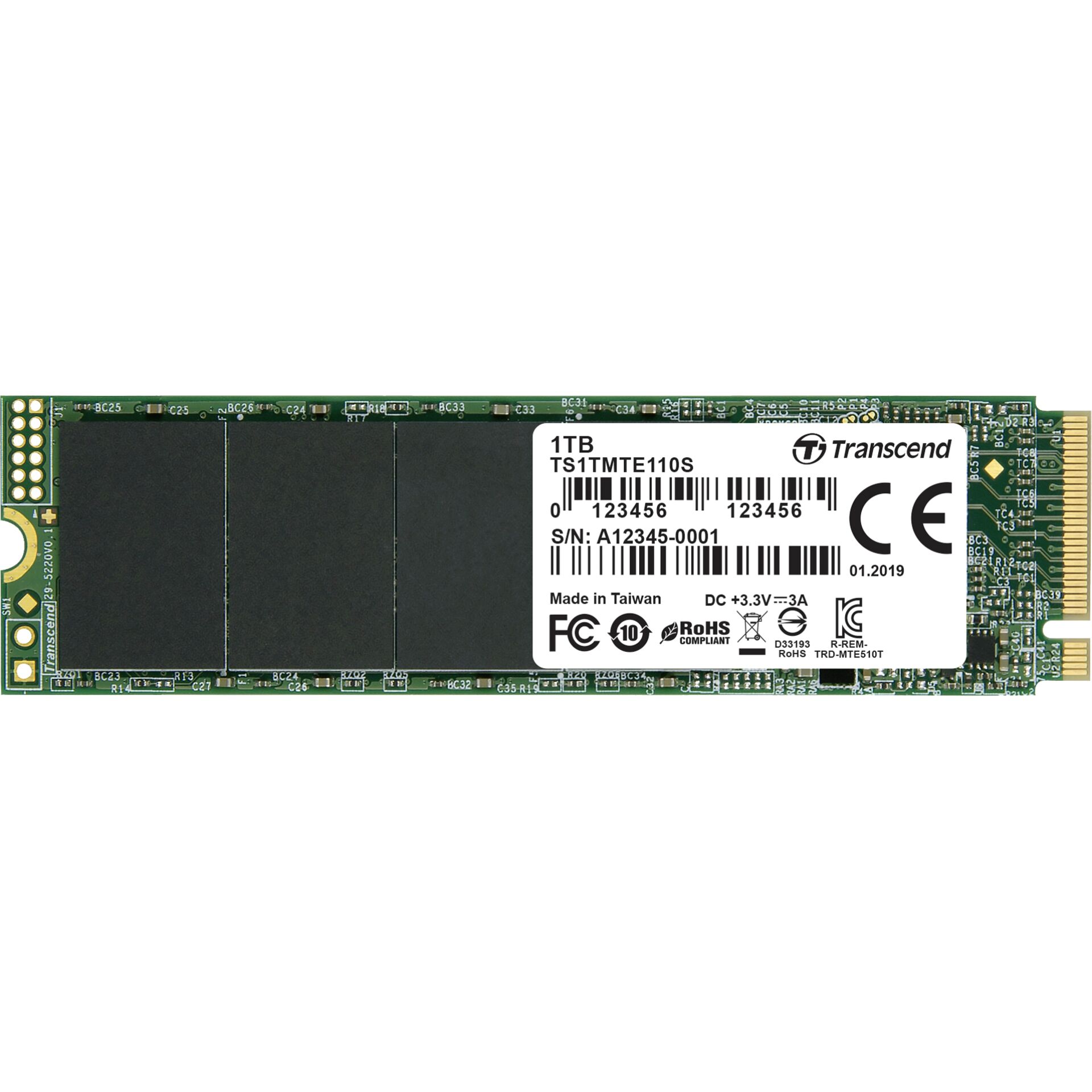 1.0 TB SSD Transcend MTE110S SSD, M.2/M-Key (PCIe 3.0 x4), lesen: 1700MB/s, schreiben: 1500MB/s, TBW: 400TB