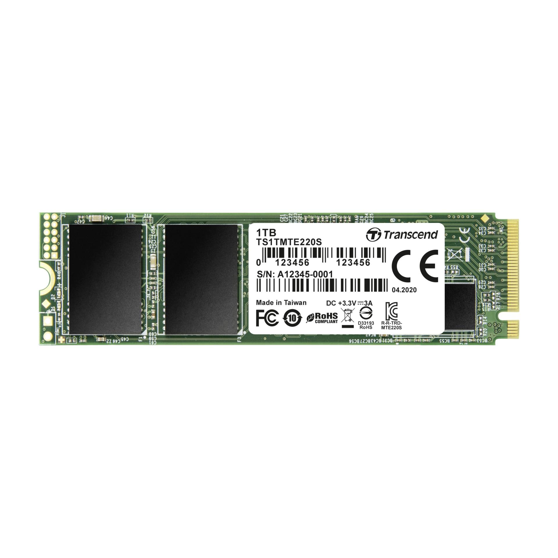 1.0 TB SSD Transcend PCIe SSD 220S, M.2/M-Key (PCIe 3.0 x4), TBW: 600TB