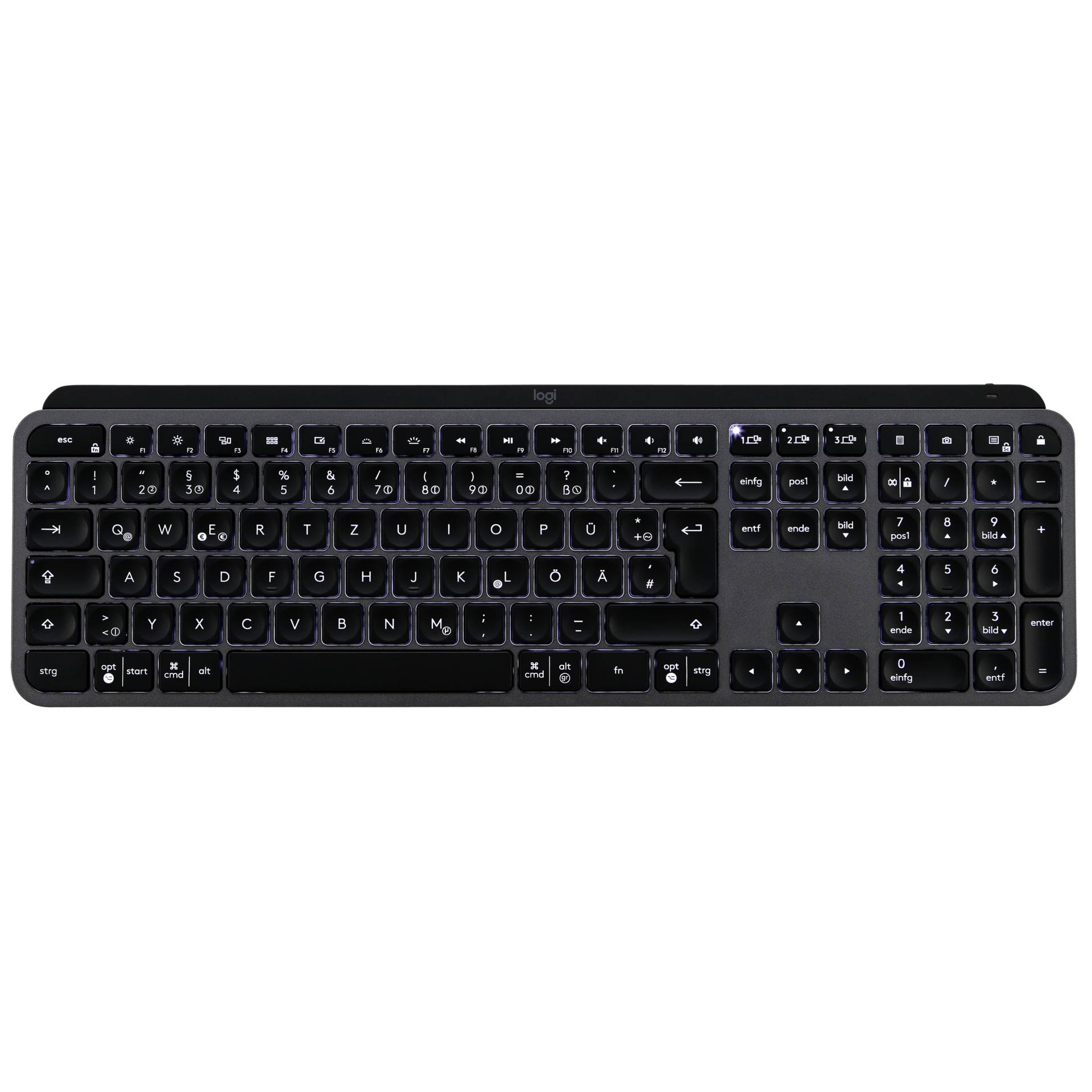 Logitech MX Keys schwarz, Layout: DE, Rubber Dome, Tastatur 