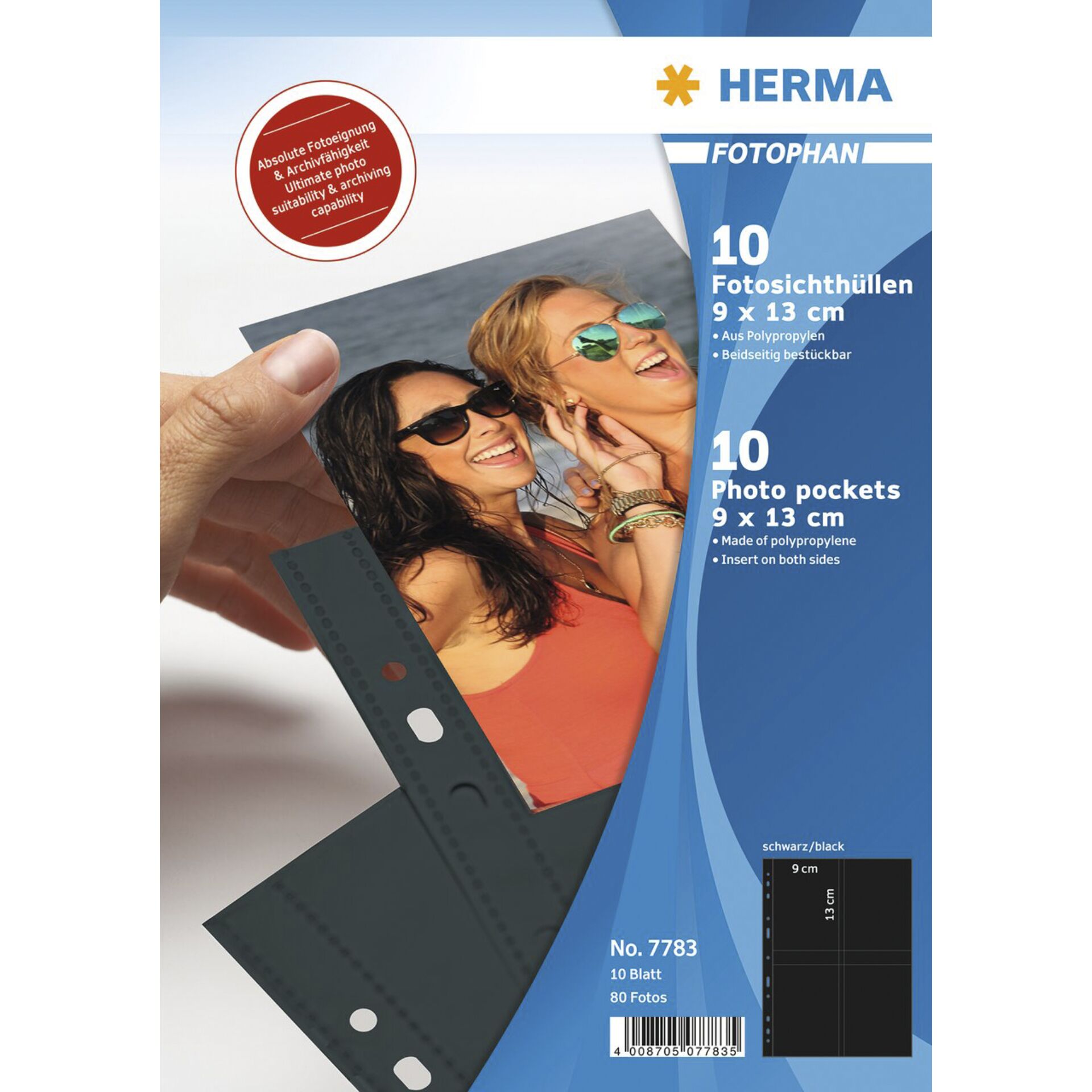 HERMA Fotophan Fotosichthüllen 9x13 cm hoch schwarz 10 Hüllen