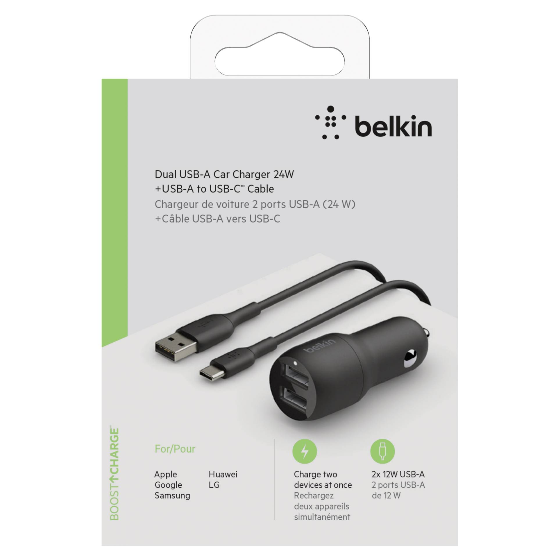 Belkin USB-A Kfz-Ladegerät, 24W 1m USB-C Kabel sw.  CCE001bt1MBK