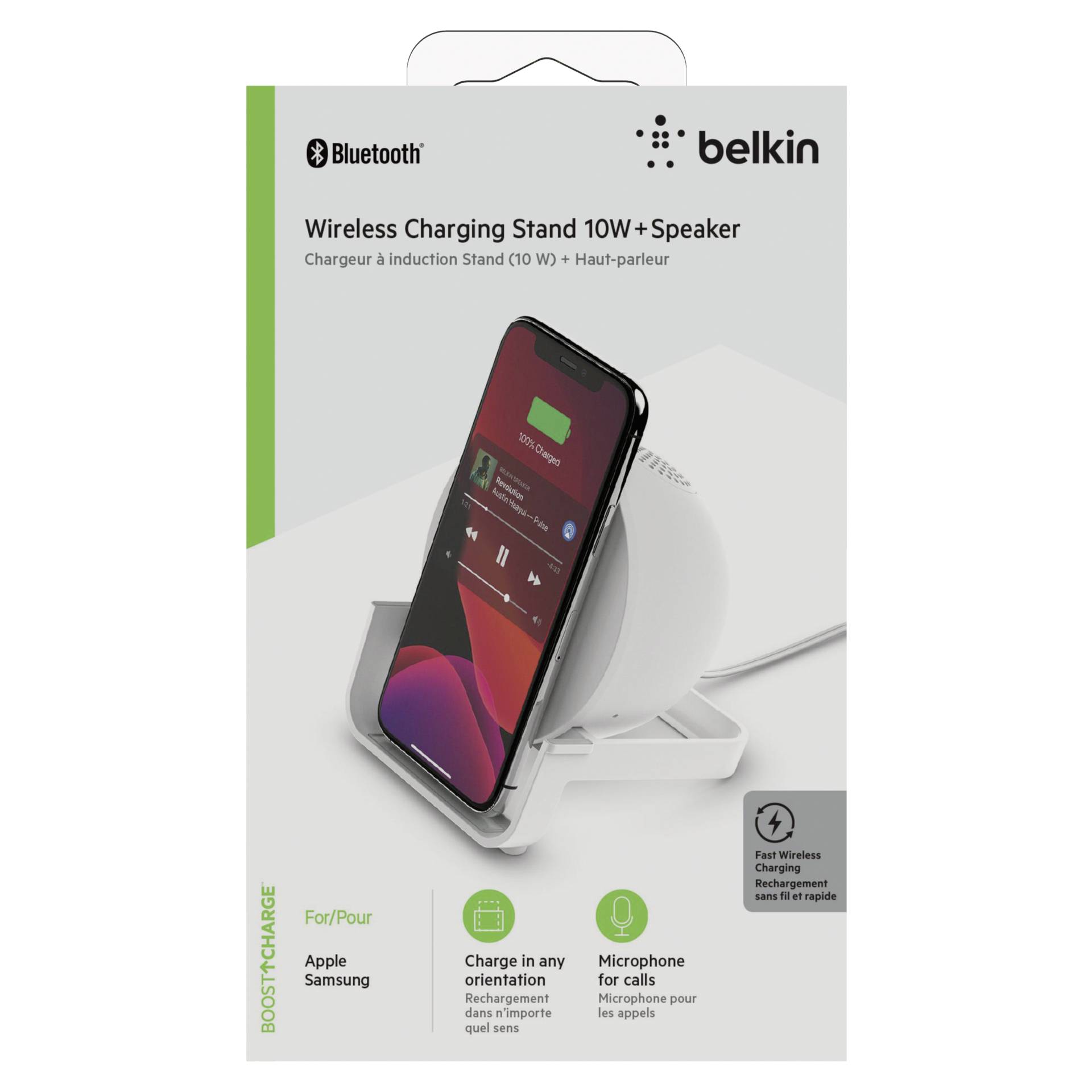 Belkin BoostCharge 10W Wireless Charging Pad + QC 3.0 Wall Charger + Netzteil + Lautsprecher weiß