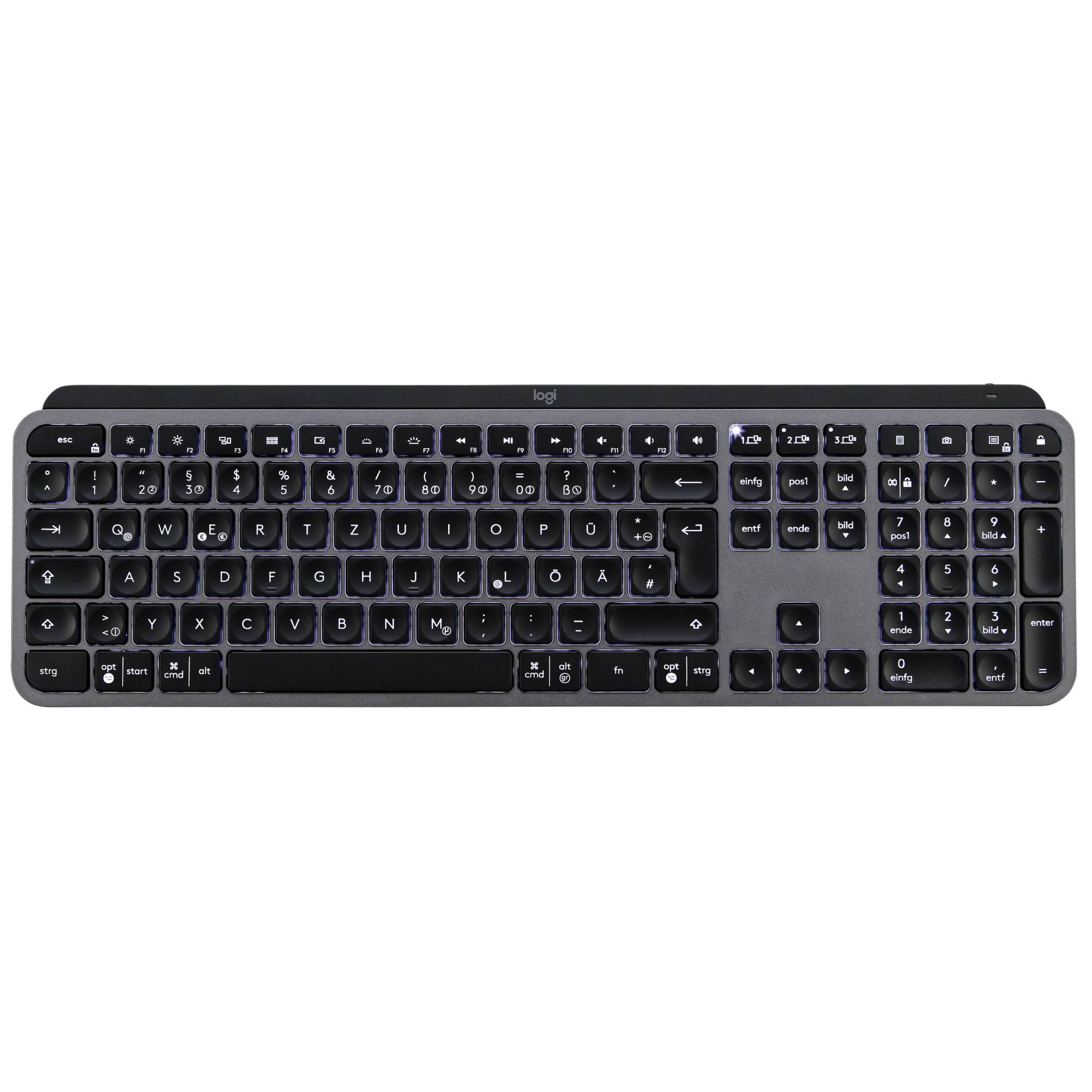 Logitech MX Keys Plus MX Palm Rest schwarz, USB/ Bluetooth, DE, Bluetooth-Tastatur