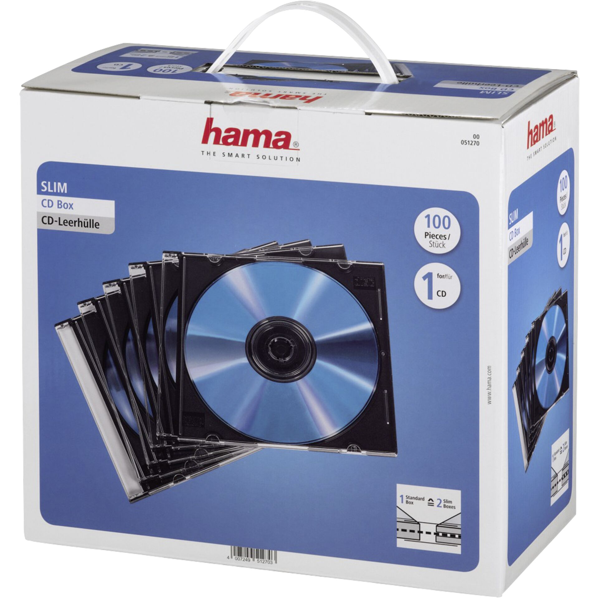 Hama CD-Leerhülle Slim 100er-Pack, Transparent/ Schwarz 