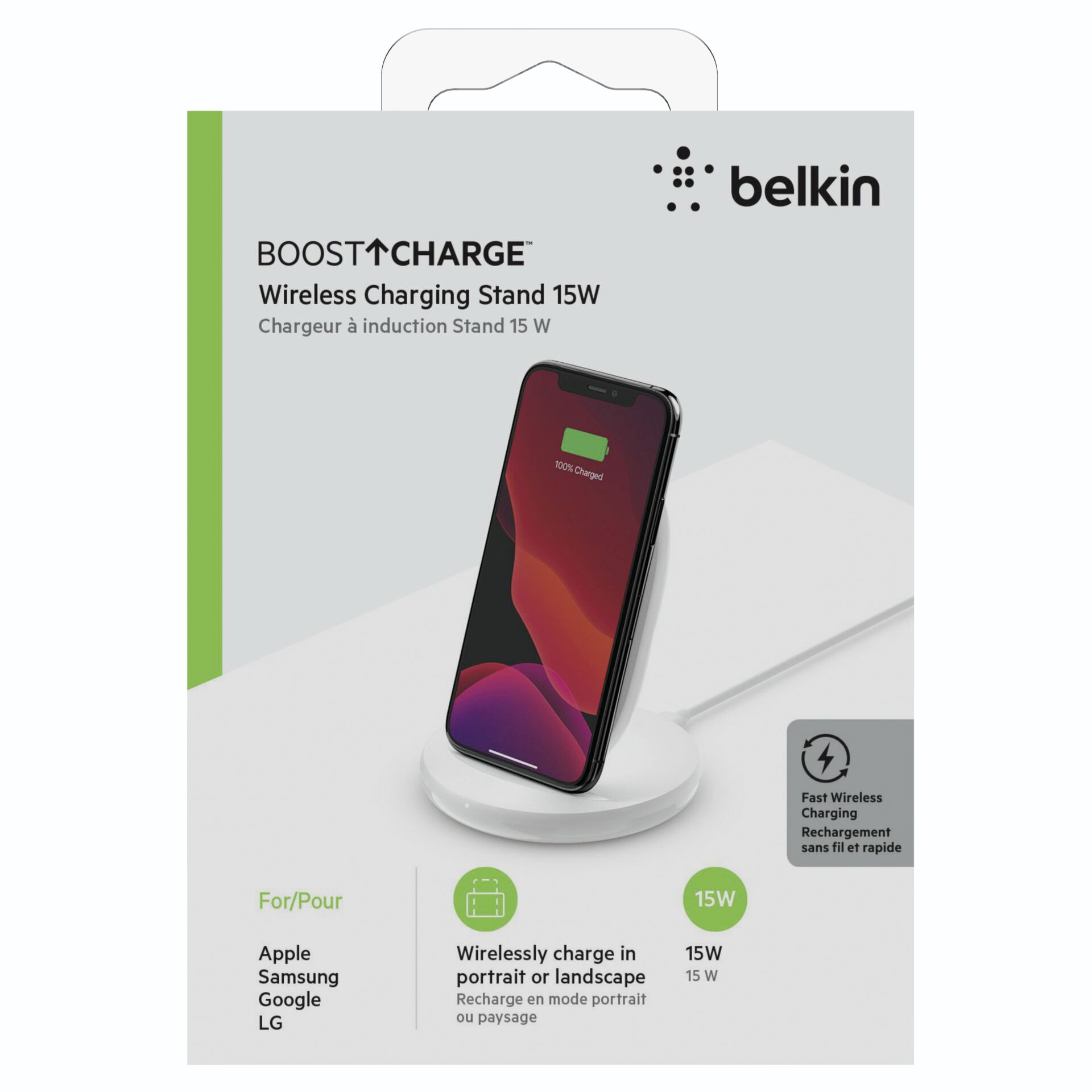 Belkin 15W Wireless Charging Stand + QC 3.0 24W Wall Charger weiß