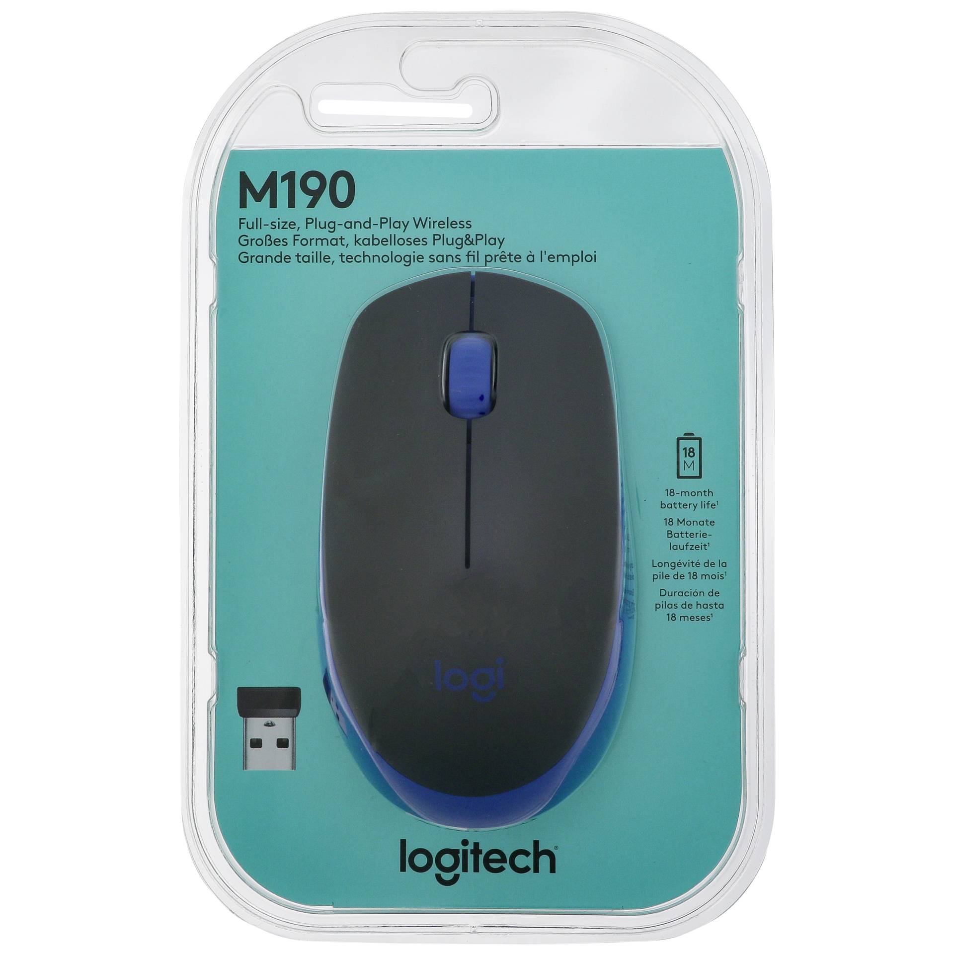 Logitech M190 Full-Size Wireless Mouse blau, USB 