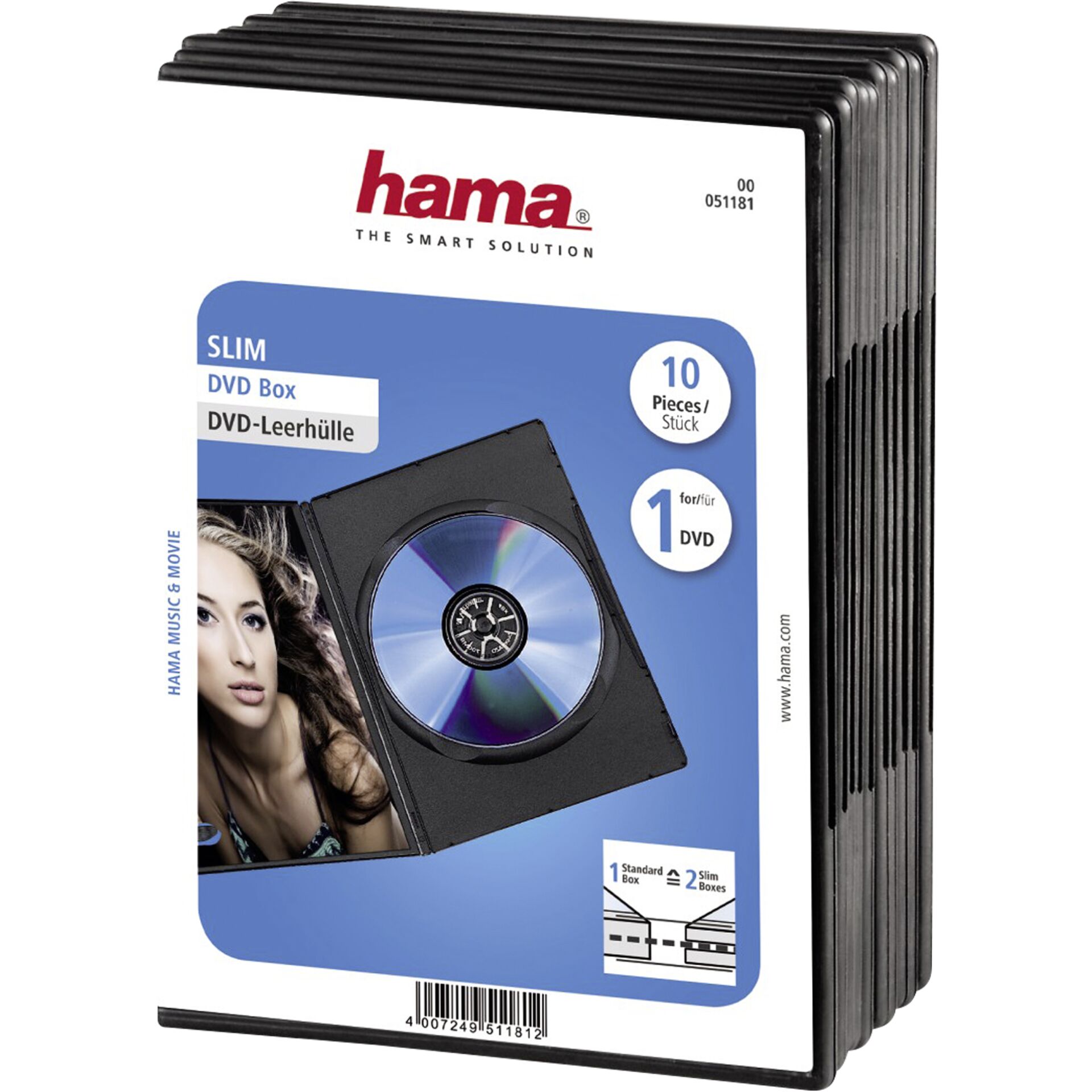 1x10 Hama DVD-Leerhülle Slim 50% Platzersparnis         51181
