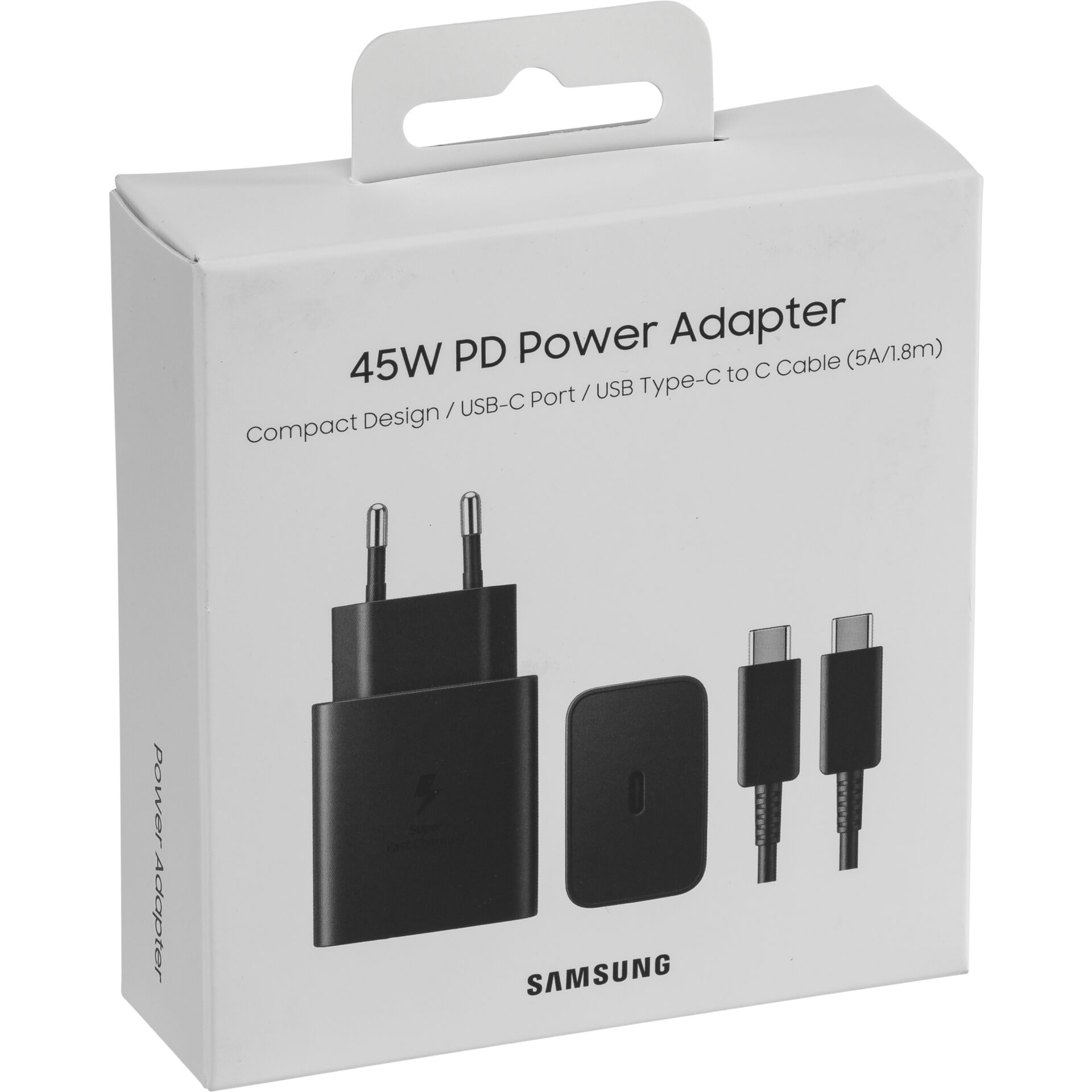 Samsung Power Delivery Schnellladeadapter schwarz mit Datenkabel, USB Type-C, 45 Watt, Original-Zubehör