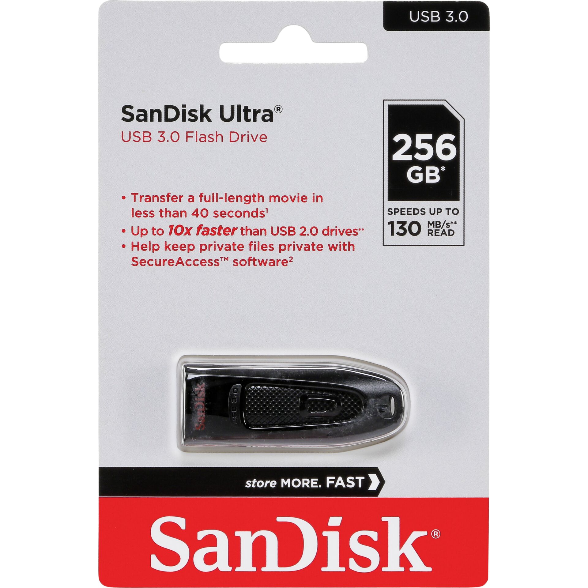 256 GB SanDisk Ultra USB 3.0 Stick schwarz lesen: 100MB/s