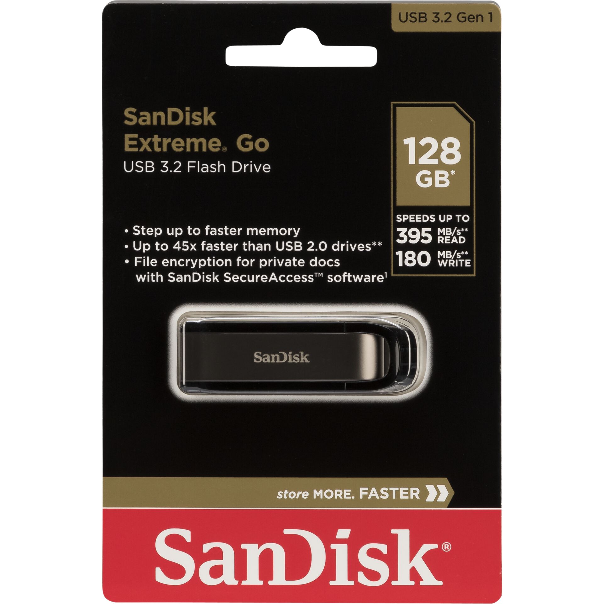 128 GB SanDisk Extreme GO USB-Stick, USB-A 3.0, lesen: 395MB/s, schreiben: 180MB/s