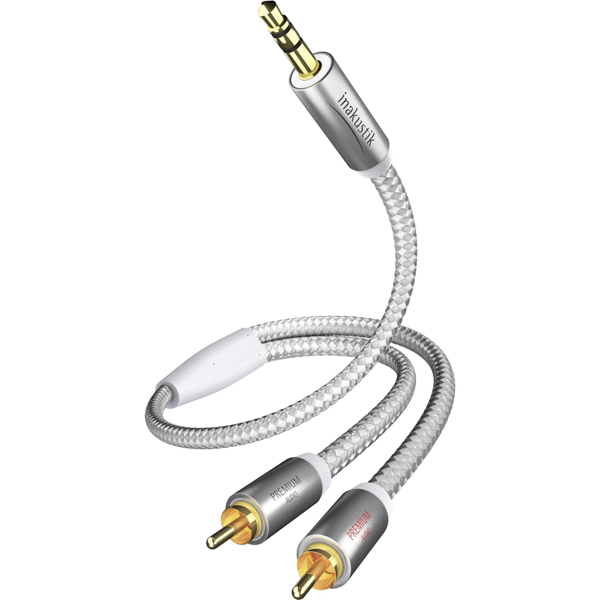 3m Audio-Kabel 2x Cinch/ 1x Klinke 3,5mm weiß/silber 