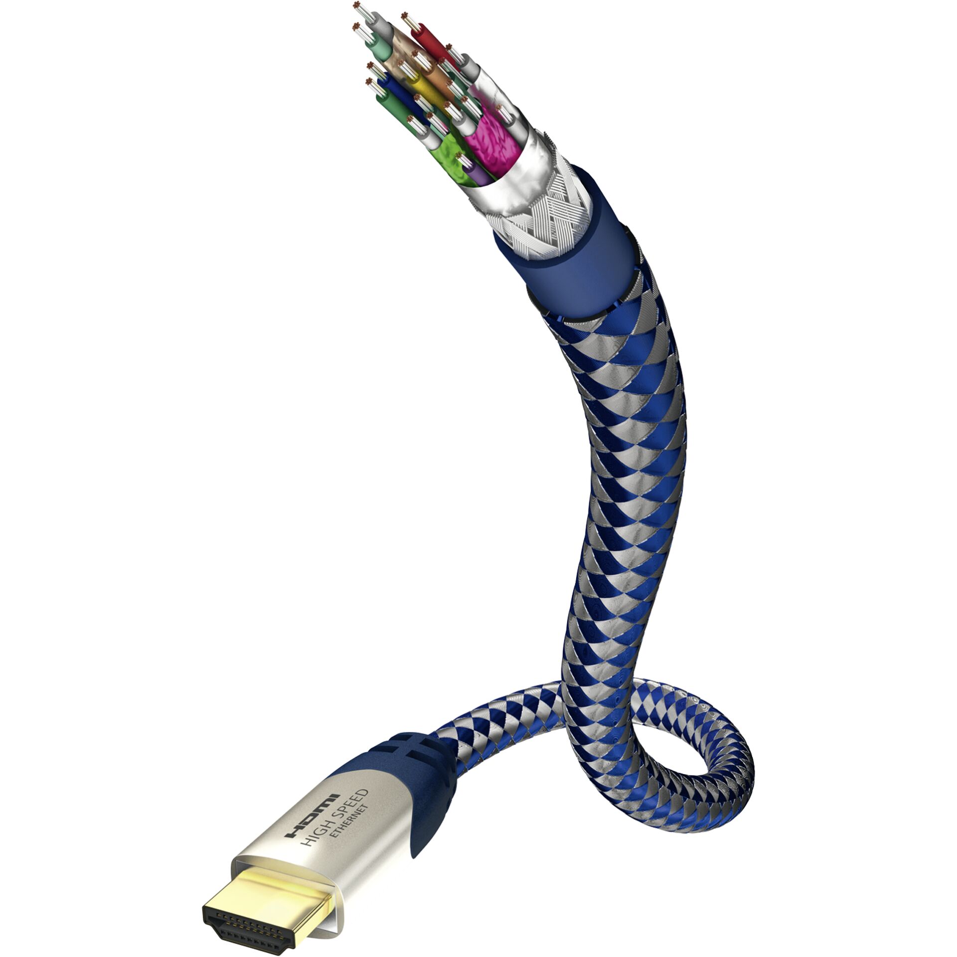 10m HDMI Kabel mit Ethernet Stecker/Stecker blau/silber 