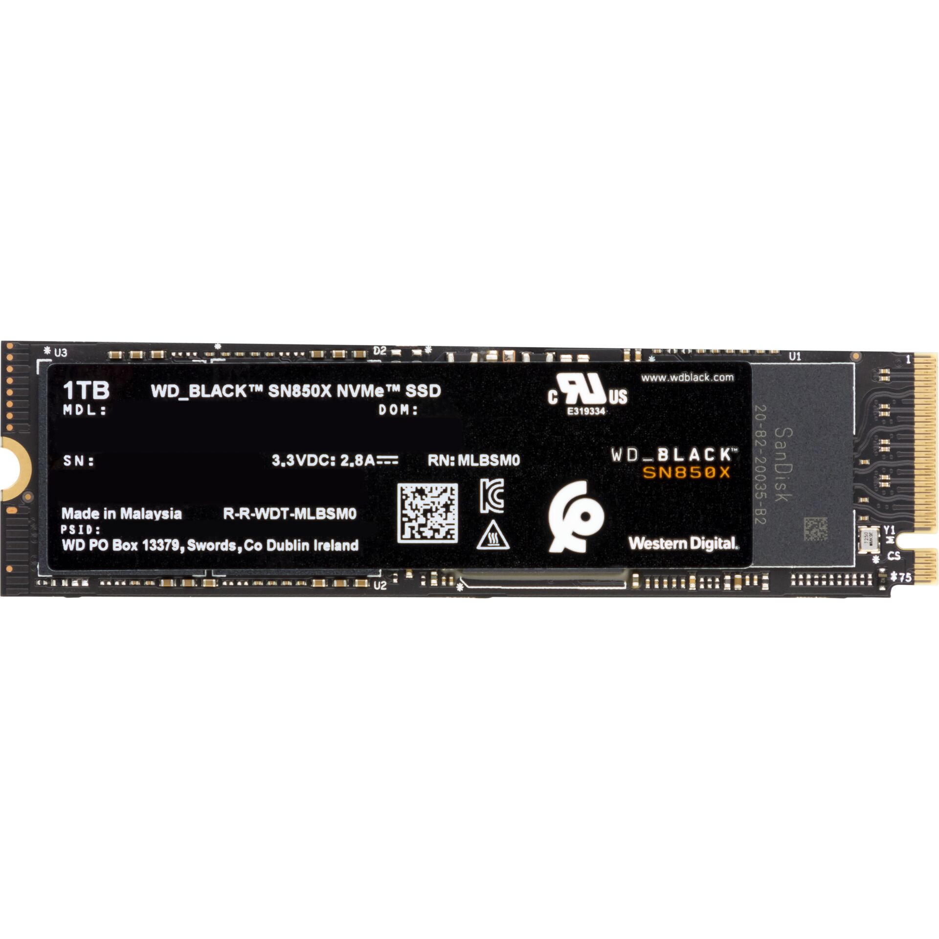 1.0 TB SSD Western Digital WD_BLACK SN850X NVMe SSD, M.2/M-Key (PCIe 4.0 x4), lesen: 7300MB/s, schreiben: 6300MB/
