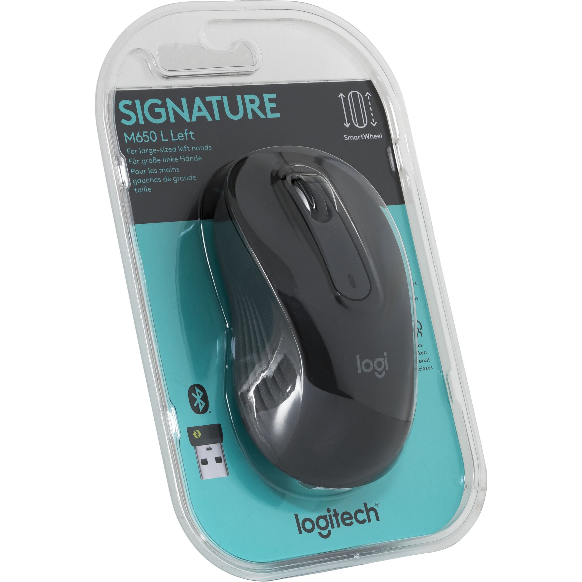 Logitech Signature M650 Large Left Graphit, Maus, linkshände kabellos, Logi Bolt