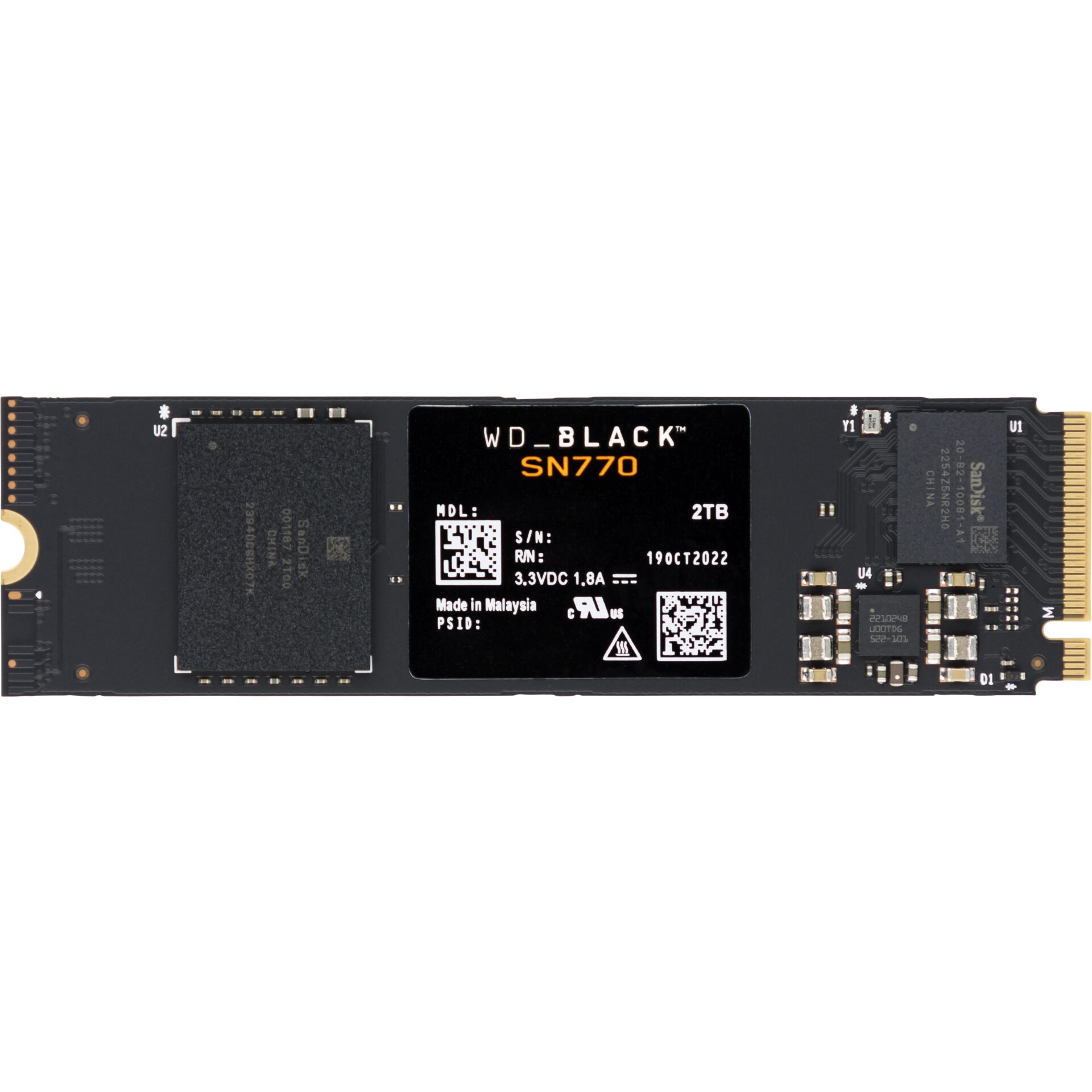 2.0 TB SSD Western Digital WD_BLACK SN770 NVMe SSD, M.2/M-Key (PCIe 4.0 x4), lesen: 5150MB/s, schreiben: 4850MB/