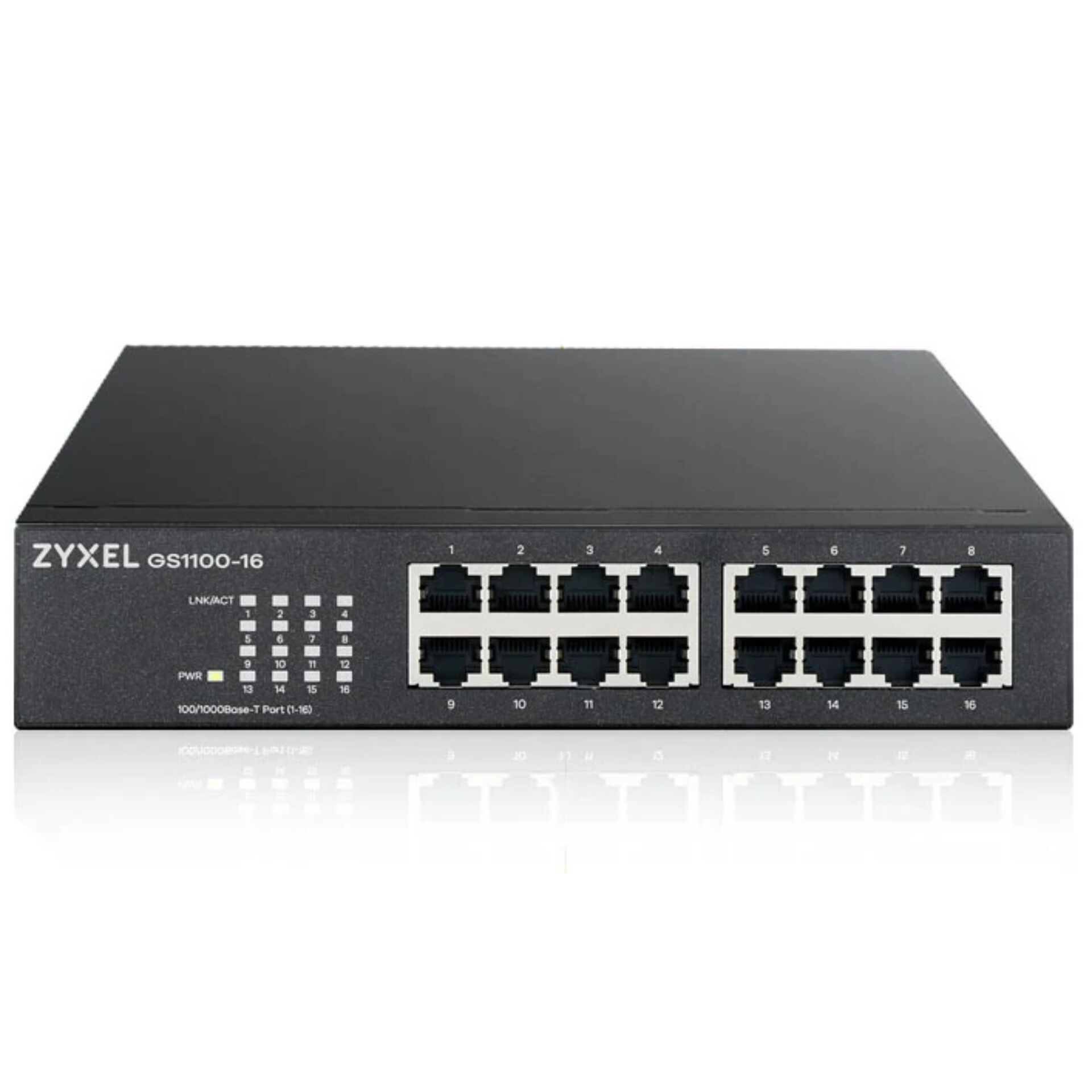 ZyXEL GS1100 Desktop Gigabit Switch, 16x RJ-45, Rev.3, Backplane: 32Gb/s, lüfterlos, Metallgehäuse