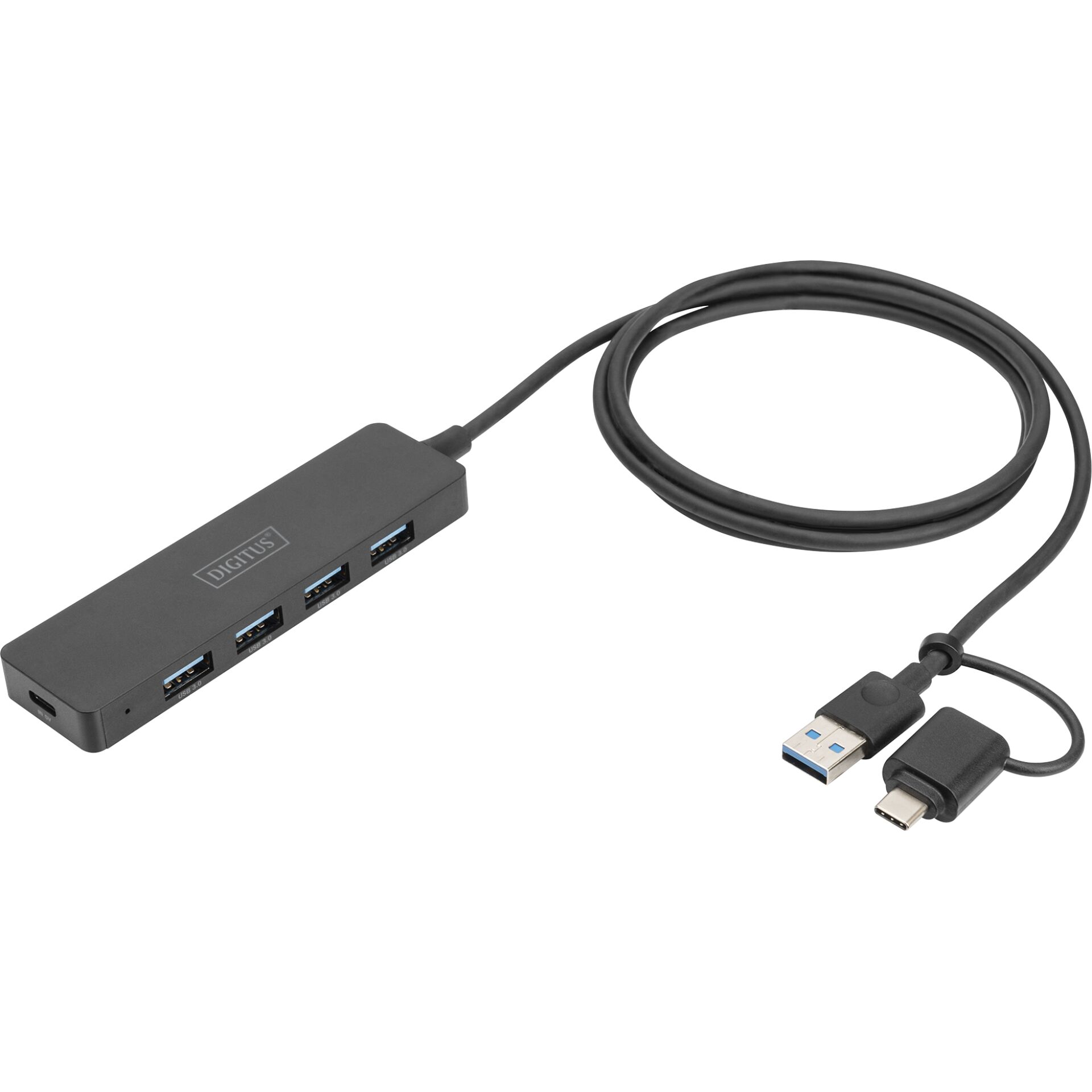DIGITUS USB 3.0 Hub 4-Port+USB-C Adapter, SlimLine 1,2m Kabel