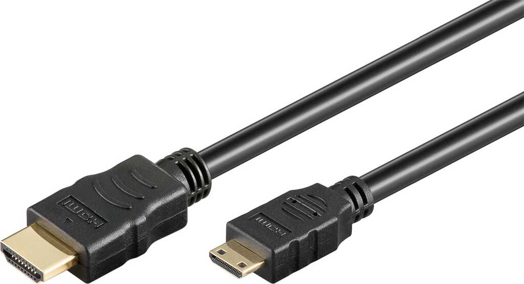 1m High-Speed 1.4 HDMI-Kabel, HDMI > HDMI-Mini stecker/ stecker mit Ethernet für 4k/30Hz schwarz goobay