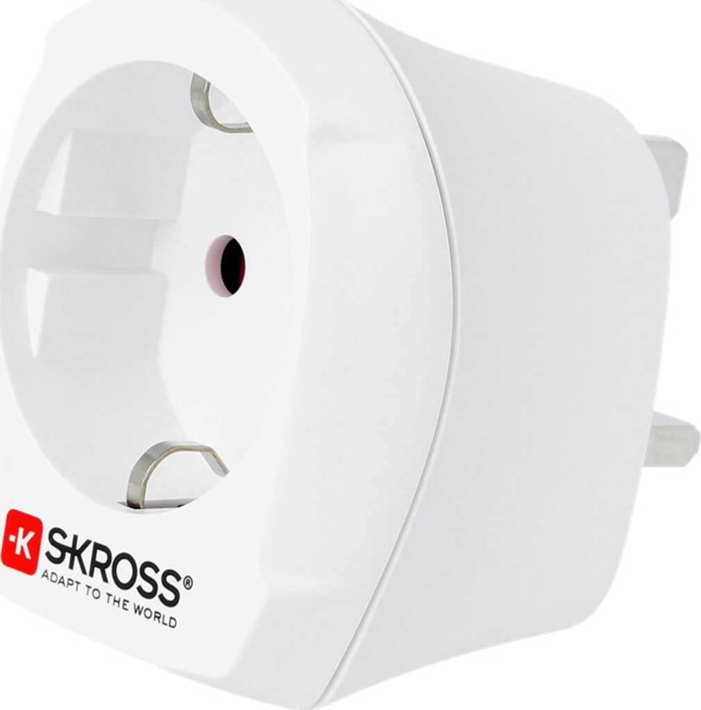 Skross 1.500230-E Netzstecker-Adapter Typ D (VK) Typ C (Euro-Stecker) Weiß