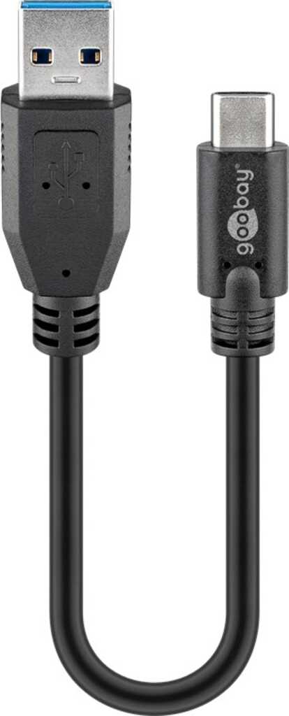 0,15m USB 3.0-Kabel, Typ-C auf Typ-A stecker/ stecker (5 Gbit/s/ 15 W) goobay, Sync & Charge, schwarz