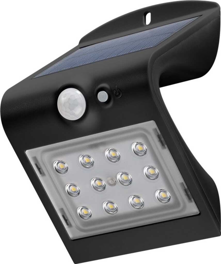 LED Solar-Wandleuchte mit Bewegungsmelder, 1,5 W schwarz intelligenter PIR-Sensor - 3 Modi, Einschaltung bei <30 Lux