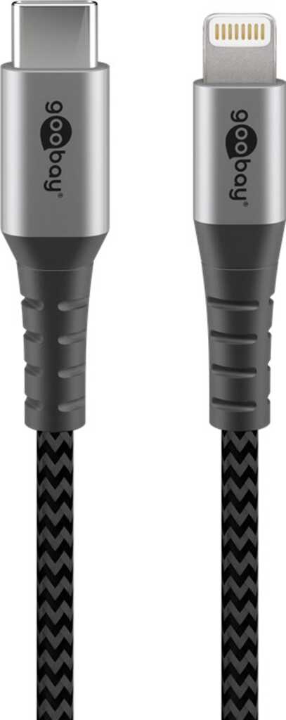 Goobay Lightning USB-C Textilkabel mit Metallsteckern, 2 m elegantes und extrarobustes, MFi-zertifiziertes