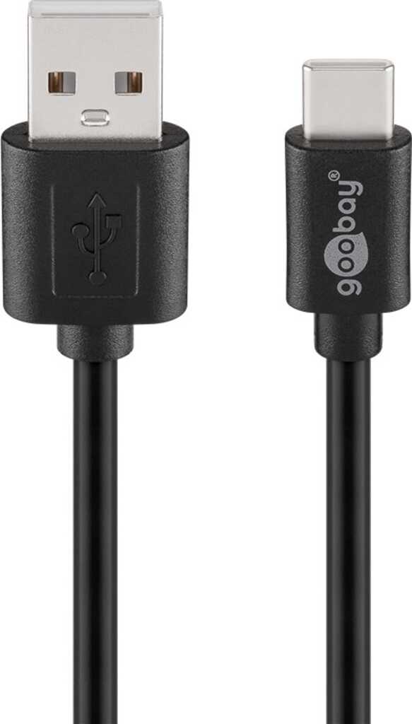 1,0m USB 2.0-Kabel, Typ-C auf Typ-A stecker/ stecker (480 Mbit/s/ 3 A) goobay, schwarz