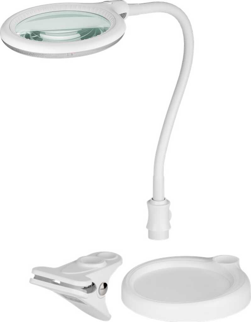 Goobay LED-Stand-/Klemm-Lupenleuchte, 6 W 480 lm, 100 mm Glaslinse, 1,75-fache Vergrößerung, 3 Dioptrien