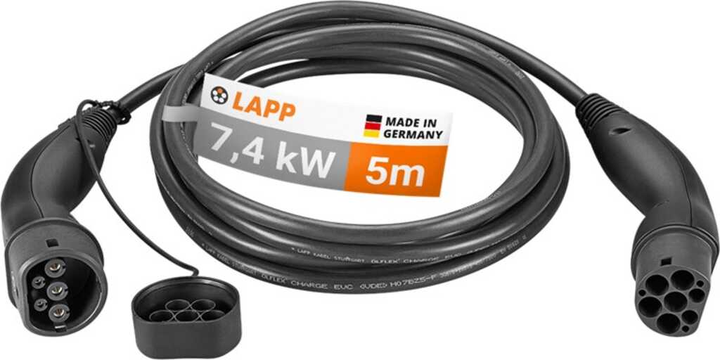 LAPP Ladekabel Typ 2, bis zu 7,4 kW, 5m, schwarz 32 A, 1-phasig, zum Laden von Hybrid- und Elektroautos