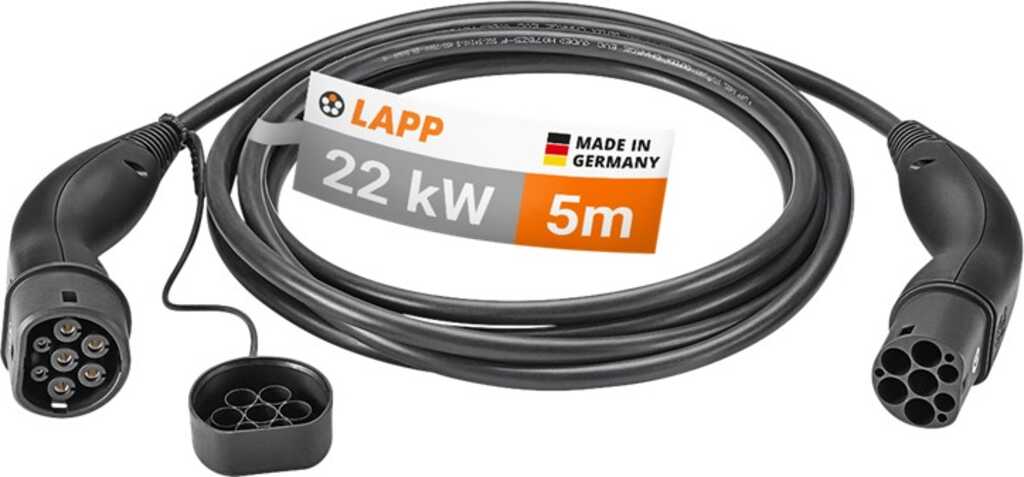 LAPP Ladekabel Typ 2, bis zu 22 kW, 5m, schwarz 32 A, 3-phasig, zum Laden von Hybrid- und Elektroautos