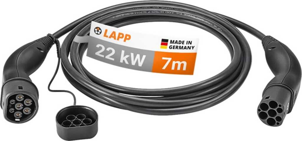 7m LAPP Ladekabel Typ 2, bis zu 22 kW, schwarz 32 A, 3-phasig, zum Laden von Hybrid- und Elektroautos