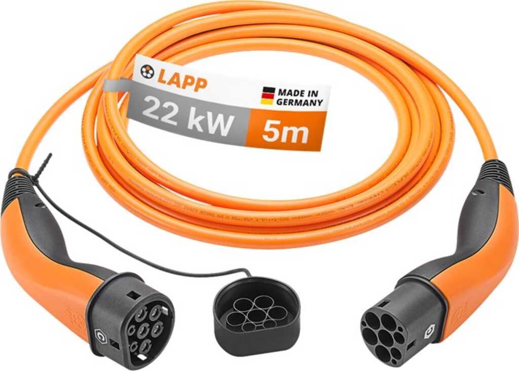 LAPP Ladekabel Typ 2, bis zu 22 kW, 5m, Orange 32 A, 3-phasig, zum Laden von Hybrid- und Elektroautos