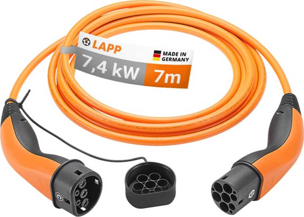 LAPP Ladekabel Typ 2, bis zu 7,4 kW, 7m, Orange 32 A, 1-phasig, zum Laden von Hybrid- und Elektroautos