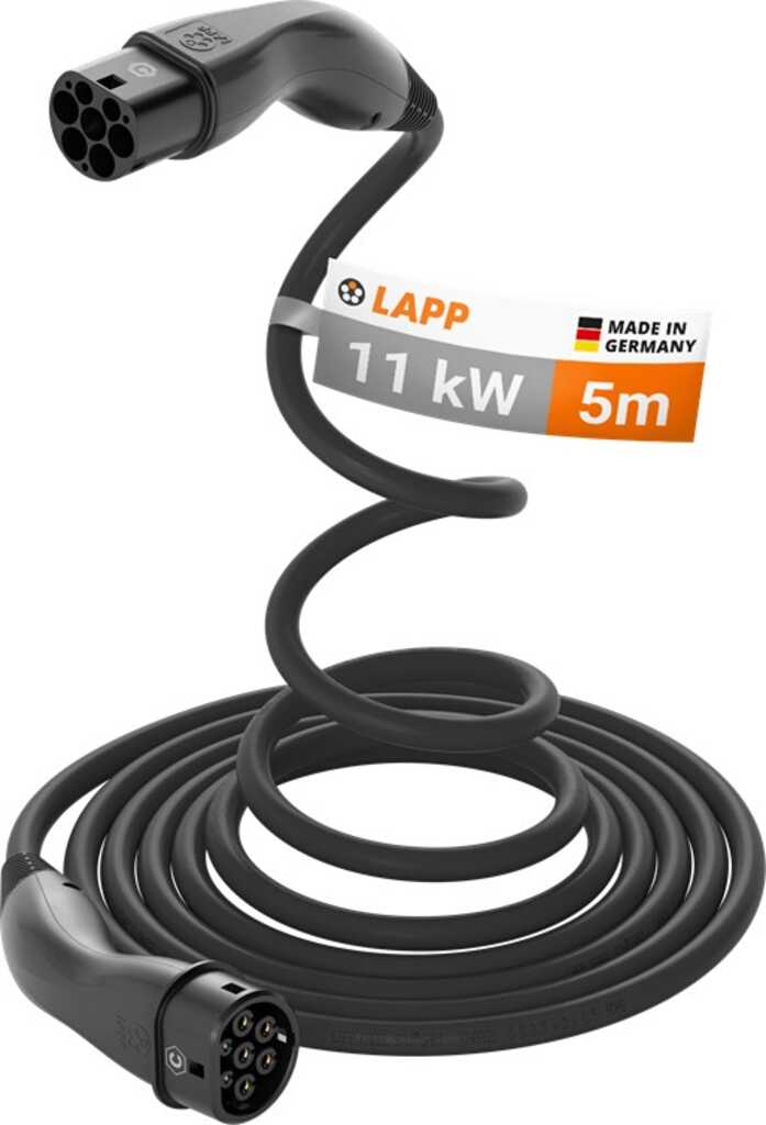 LAPP HELIX Ladekabel Typ 2, bis zu 11 kW, 5m, schwarz 20 A, 3-phasig, zum Laden von Hybrid- und Elektroautos