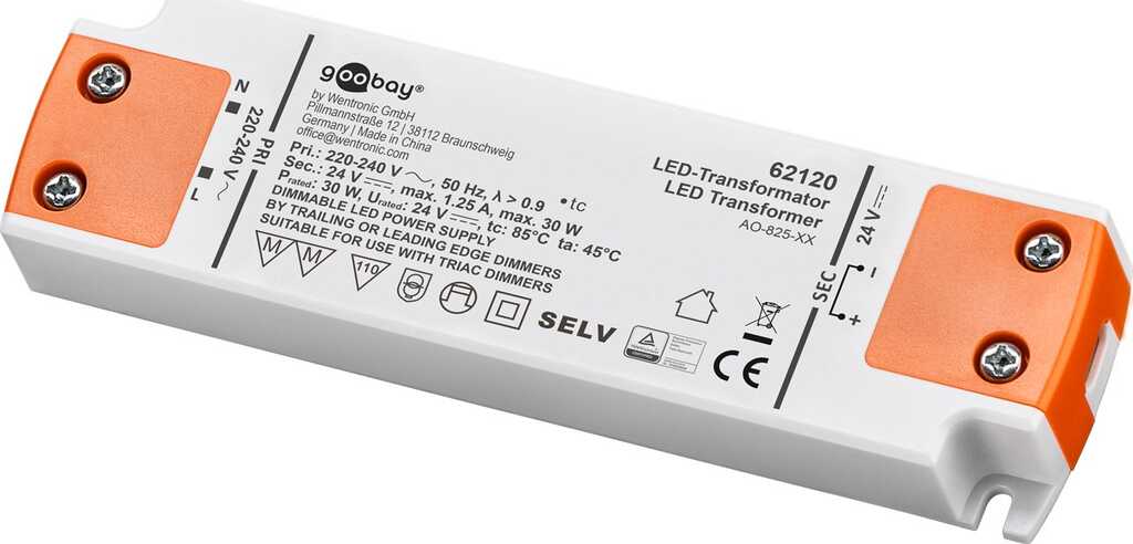 Goobay LED-Trafo 24 V/30 W dimmbar, für LEDs bis 30 W Gesamtlast und Gleichspannung von 24 V (DC)
