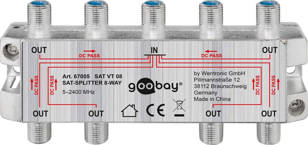 Goobay SAT-Verteiler, 8-fach für Satellitenanlagen 5 MHz - 2400 MHz