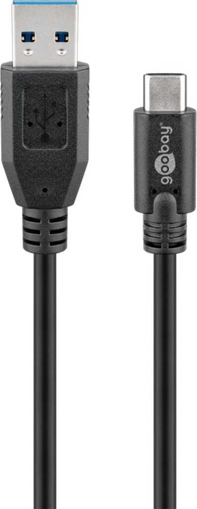 1m USB 3.0-Kabel, Typ-A auf Typ-C stecker/ stecker (5 Gbit/s/ 15 W), Sync & Charge,  goobay, schwarz