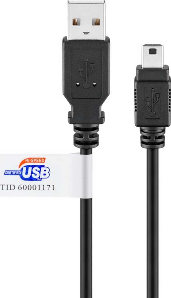1,8m USB 2.0-Kabel TypA auf TypB Mini mit USB Zertifikat 