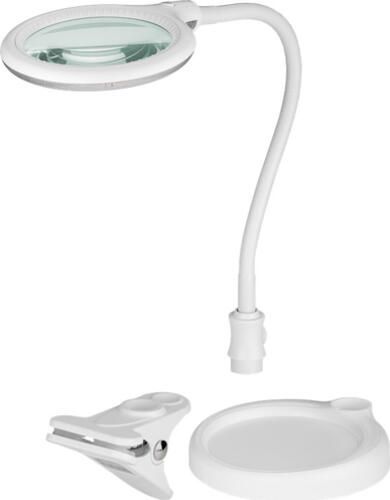 Goobay LED-Stand-/Klemm-Lupenleuchte, 6 W, weiß 480 lm, 100 mm Glaslinse, 1,75-fache Vergrößerung, 3 Dioptrien