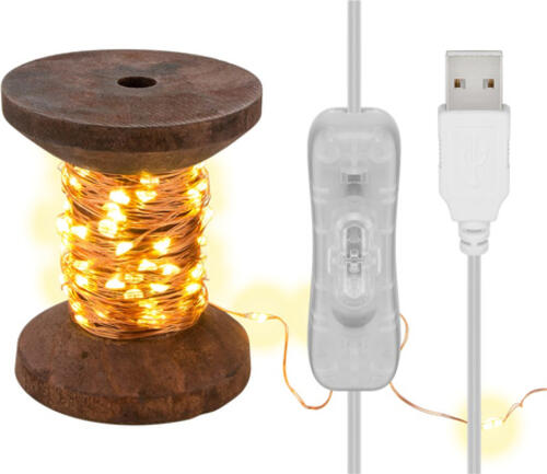 Goobay LED-Lichterkette Garnspule, klein mit USB-Kabel 3 m, Lichterkette 10 m mit 100 Micro-LEDs in Warmweiß