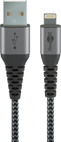 0,5m Goobay Lightning USB-A Textilkabel mit Metallsteckern, 0,5 m elegantes und extrarobustes, MFi-zertifiziertes