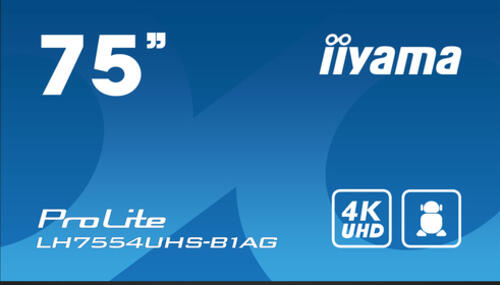 iiyama LH7554UHS-B1AG Signage-Display Digital Signage Flachbildschirm 190,5 cm (75) LCD WLAN 500 cd/m 4K Ultra HD Schwarz Eingebauter Prozessor Android 11 24/7
