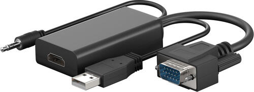 Goobay 61259 Videokabel-Adapter 0,16 m VGA (D-Sub) + 3.5mm + USB Type-A HDMI Schwarz