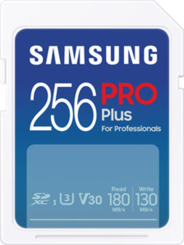 256 GB Samsung PRO Plus for Professionals SDXC Speicherkarte, lesen: 180MB/s, schreiben: 130MB/s