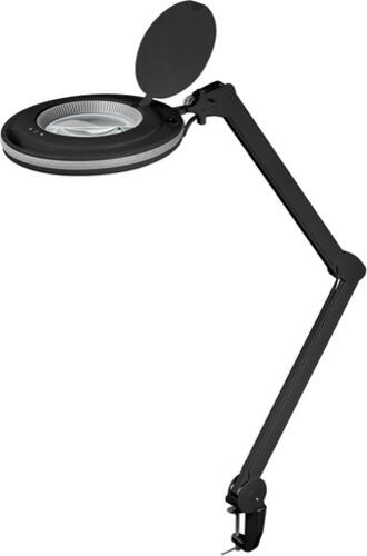 Goobay LED-Klemm-Lupenleuchte, 9 W, schwarz 80-730 lm, dimmbar, 127 mm Kristall-Glaslinse, 1,75-fache Vergrößerung, 3 Dioptrien