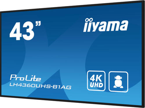 iiyama LH4360UHS-B1AG Signage-Display Digitale A-Platine 108 cm (42.5) LED WLAN 500 cd/m 4K Ultra HD Schwarz Eingebauter Prozessor Android 11 24/7