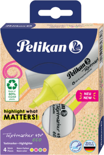 Pelikan Textmarker 490 eco Marker 4 Stück(e) Meißel Grün, Orange, Pink, Gelb