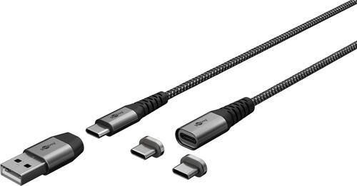 Goobay 65653 USB Kabel 1 m USB C Schwarz, Grau